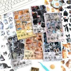 388 PCs Small Cute Cat Stickers for Scrapbooking, 24 Sheets Transparent PET Kawa